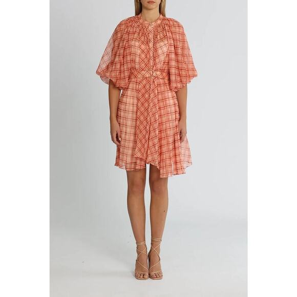 Acler Dresses & Skirts - Acler Preston Mini Dress Flowy Pleated Silhouette Plaid Print Orange Size 4